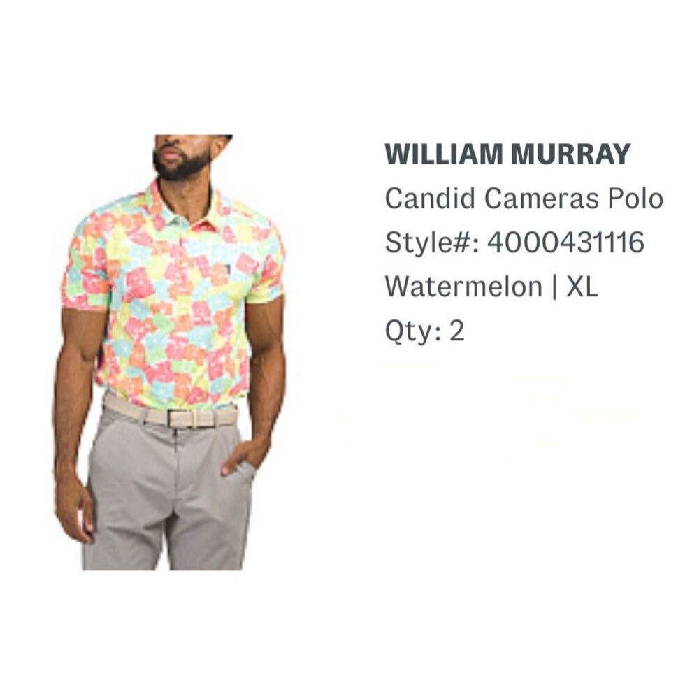 William Murray Golf Candid Cameras Polo Mens XL Sleeve Vibrant, Fun NWT